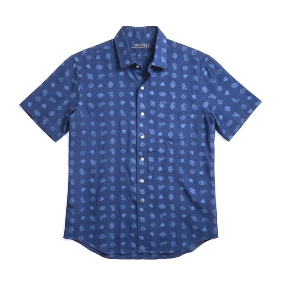 Polo Ralph Lauren Other - Polo Ralph Lauren 100% Linen shirt SS Button Front Logo Print Football sz LG